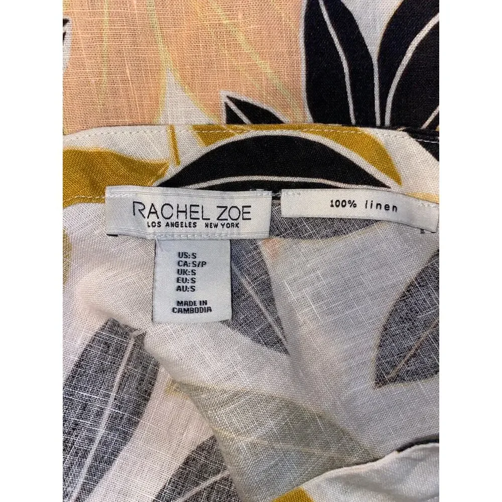 Rachel Zoe Tropical Floral Linen Blouse Top Button Back Small EUC Linen - Picture 9 of 11